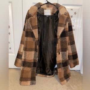 EUC Brown Plaid Sherpa Jacket